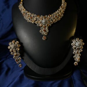 Rafay Luxe Hand Made Real Stones Zircon Jewelry Set - Earrings & Necklace