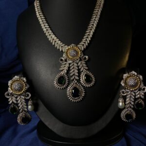 Rafay Luxe Hand Made Real Stones Zircon Jewelry Set - Earrings & Necklace