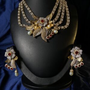 Rafay Luxe Hand Made Real Stones Zircon Jewelry Set - Earrings & Necklace