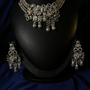 Rafay Luxe Hand Made Real Stones Zircon Jewelry Set - Earrings & Necklace