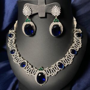 Rafay Luxe Hand Made Real Stones Zircon Jewelry Set - Earrings & Necklace