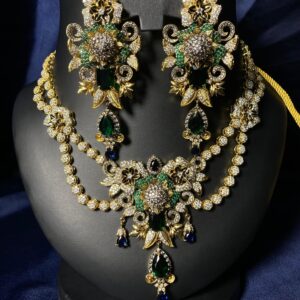 Rafay Luxe Hand Made Real Stones Zircon Jewelry Set - Earrings & Necklace