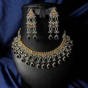 Rafay Luxe Hand Made Real Stones Zircon Jewelry Set - Earrings & Necklace