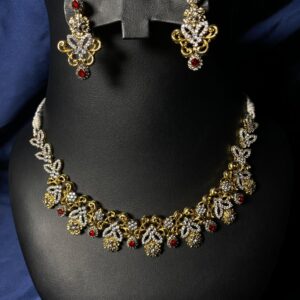 Rafay Luxe Hand Made Real Stones Zircon Jewelry Set - Earrings & Necklace