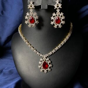 Rafay Luxe Hand Made Real Stones Zircon Jewelry Set - Earrings & Necklace