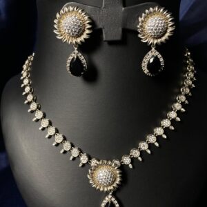 Rafay Luxe Hand Made Real Stones Zircon Jewelry Set - Earrings & Necklace