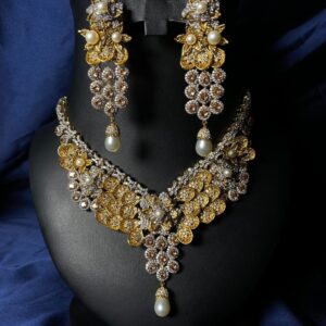 Rafay Luxe Hand Made Real Stones Zircon Jewelry Set - Earrings & Necklace