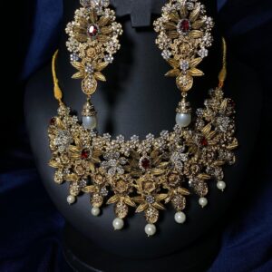 Rafay Luxe Hand Made Real Stones Zircon Jewelry Set - Earrings & Necklace