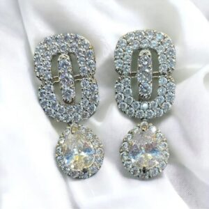 Rafay Luxe Hand Made Real Stones Zircon Gold Plated Earrings - TOPS