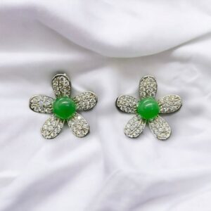 Rafay Luxe Hand Made Real Stones Zircon Gold Plated Earrings - TOPS