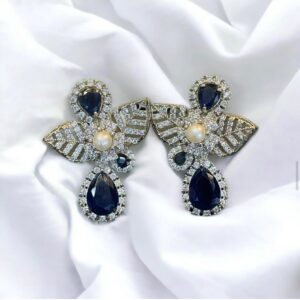 Rafay Luxe Hand Made Real Stones Zircon Gold Plated Earrings - TOPS