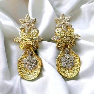 Rafay Luxe Hand Made Real Stones Zircon Gold Plated Earrings - TOPS