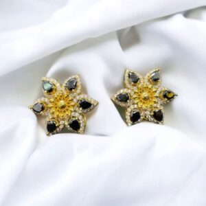 Rafay Luxe Hand Made Real Stones Zircon Gold Plated Earrings - TOPS