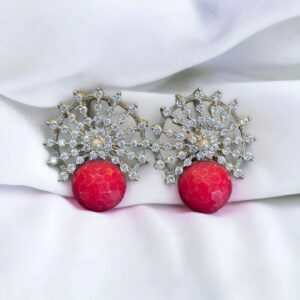 Rafay Luxe Hand Made Real Stones Zircon Gold Plated Earrings - TOPS