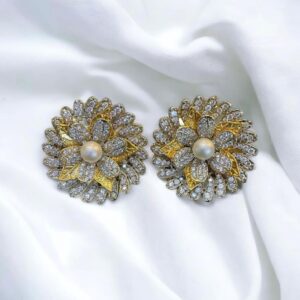 Rafay Luxe Hand Made Real Stones Zircon Gold Plated Earrings - TOPS