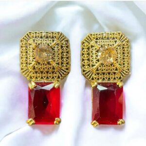 Rafay Luxe Hand Made Real Stones Zircon Gold Plated Earrings - TOPS