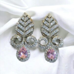 Rafay Luxe Hand Made Real Stones Zircon Gold Plated Earrings - TOPS