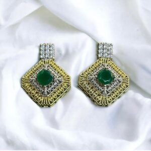 Rafay Luxe Hand Made Real Stones Zircon Gold Plated Earrings - TOPS
