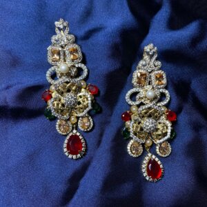 Rafay Luxe Hand Made Real Stones Zircon Gold Plated Earrings