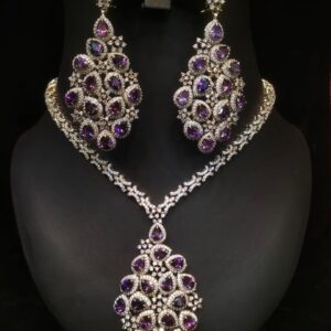 Rafay Luxe Hand Made Real Stones Zircon Jewelry Set - Earrings & Necklace