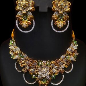Rafay Luxe Hand Made Real Stones Zircon Jewelry Set - Earrings & Necklace