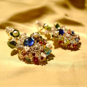 Rafay Luxe Hand Made Real Stones Zircon Gold Plated Earrings